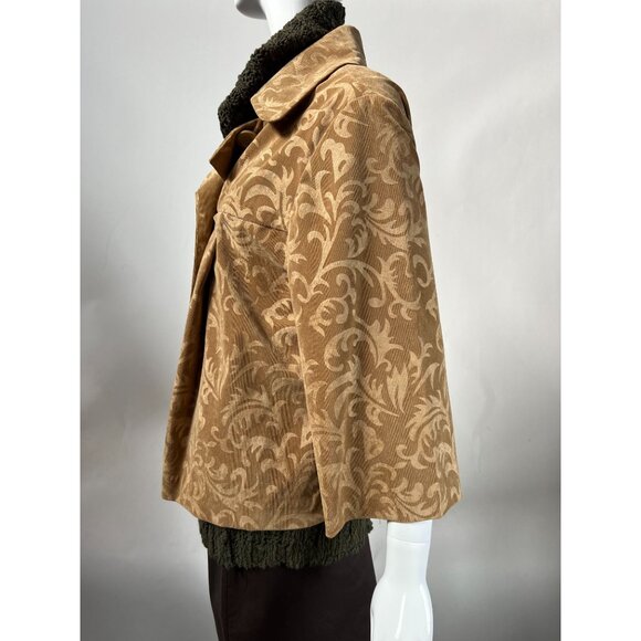R.Q.T. Womens 1X Printed Corduroy Jacket Button Closure Beige & Brown Polyester - Picture 13 of 16